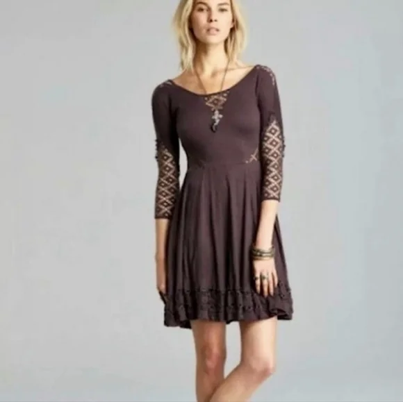 chinese dress ladies Free People Tell Tale Cutout Lace-Contrast Tunic Slip Dress (Blue/Whites,  XS) at Amazon Women's Clothing store main image 0